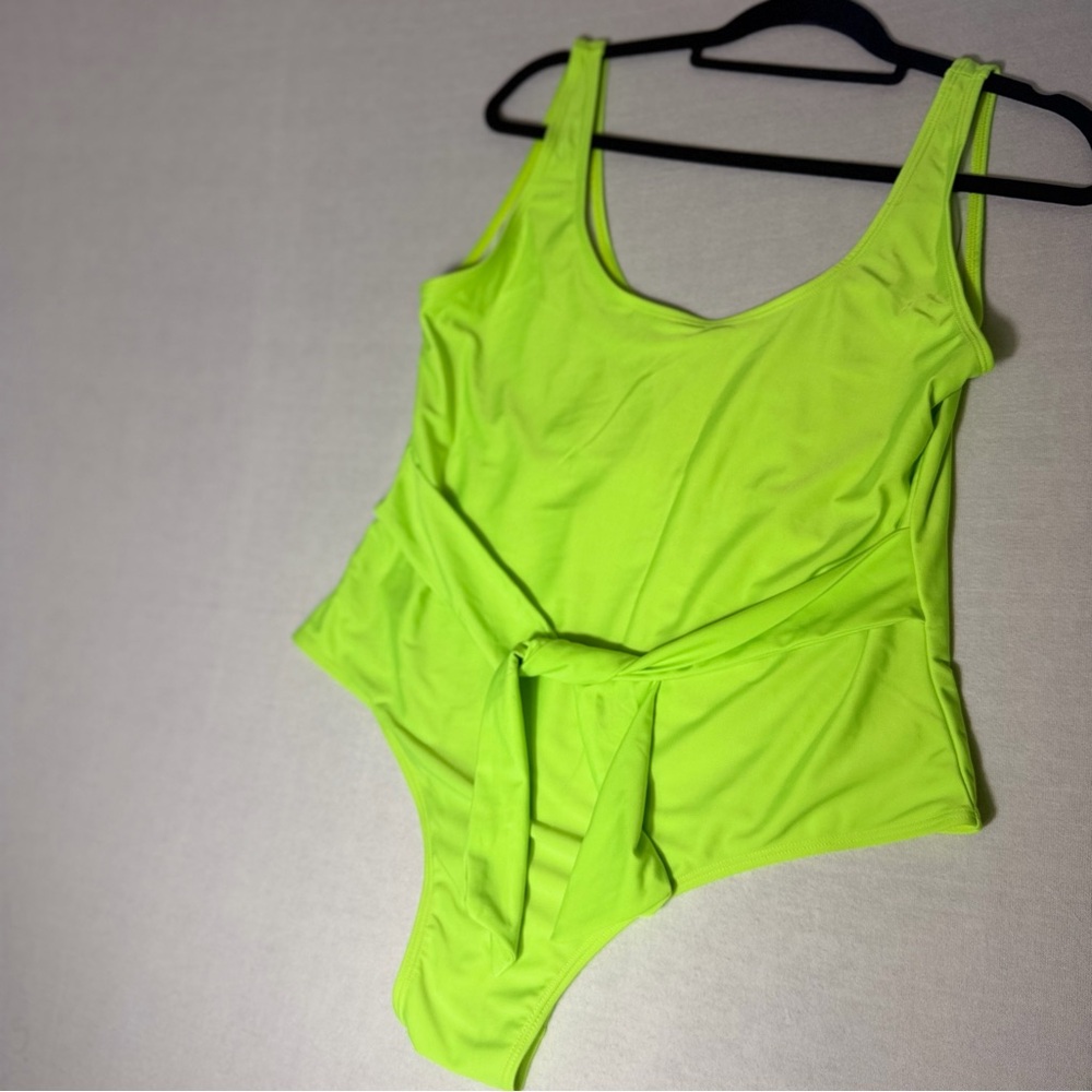 Neon Green Plus Size One Piece Swimsuit 3X High Waisted Tummy Control Swimwear